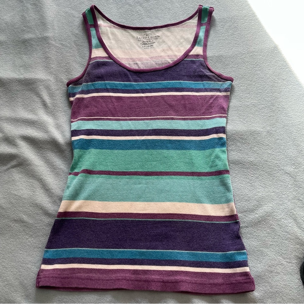 Faded Glory Striped Tank Top in Purple, Teal & Cream